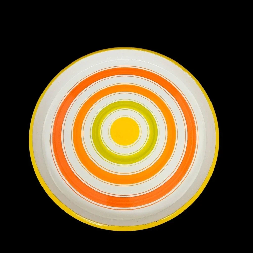 Vintage 60s Gamblers Import Candy Striped‎ Oval Enamelware Circle Tray Japan